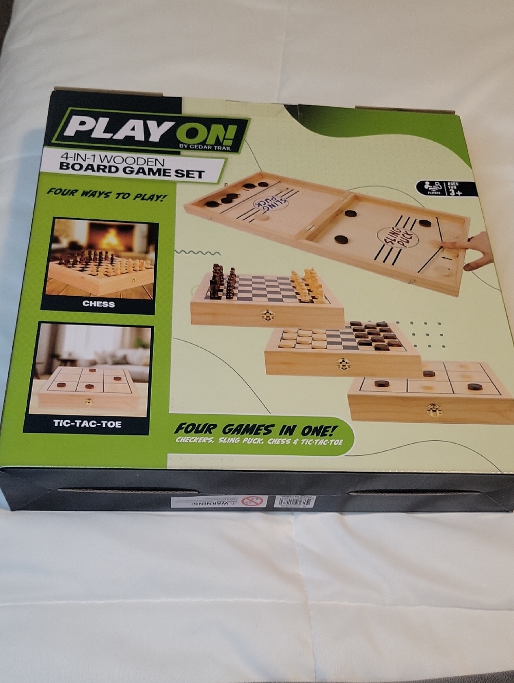 Play On 4-in-1 Wooden Board Game Set - Natural Wood